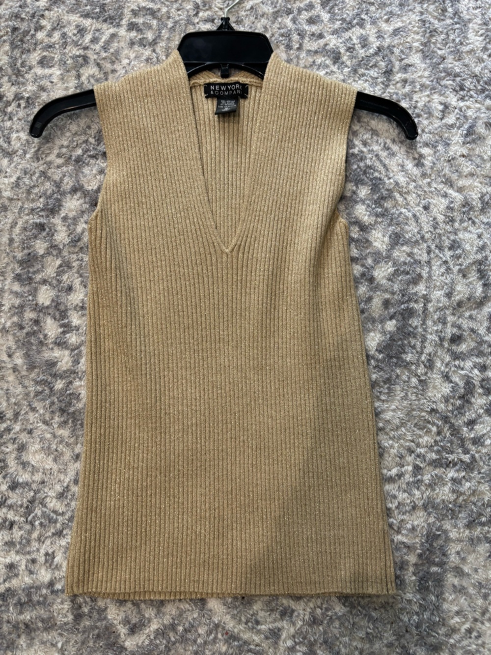 New York & Company Metallic Ribbed Top - Champagne Gold